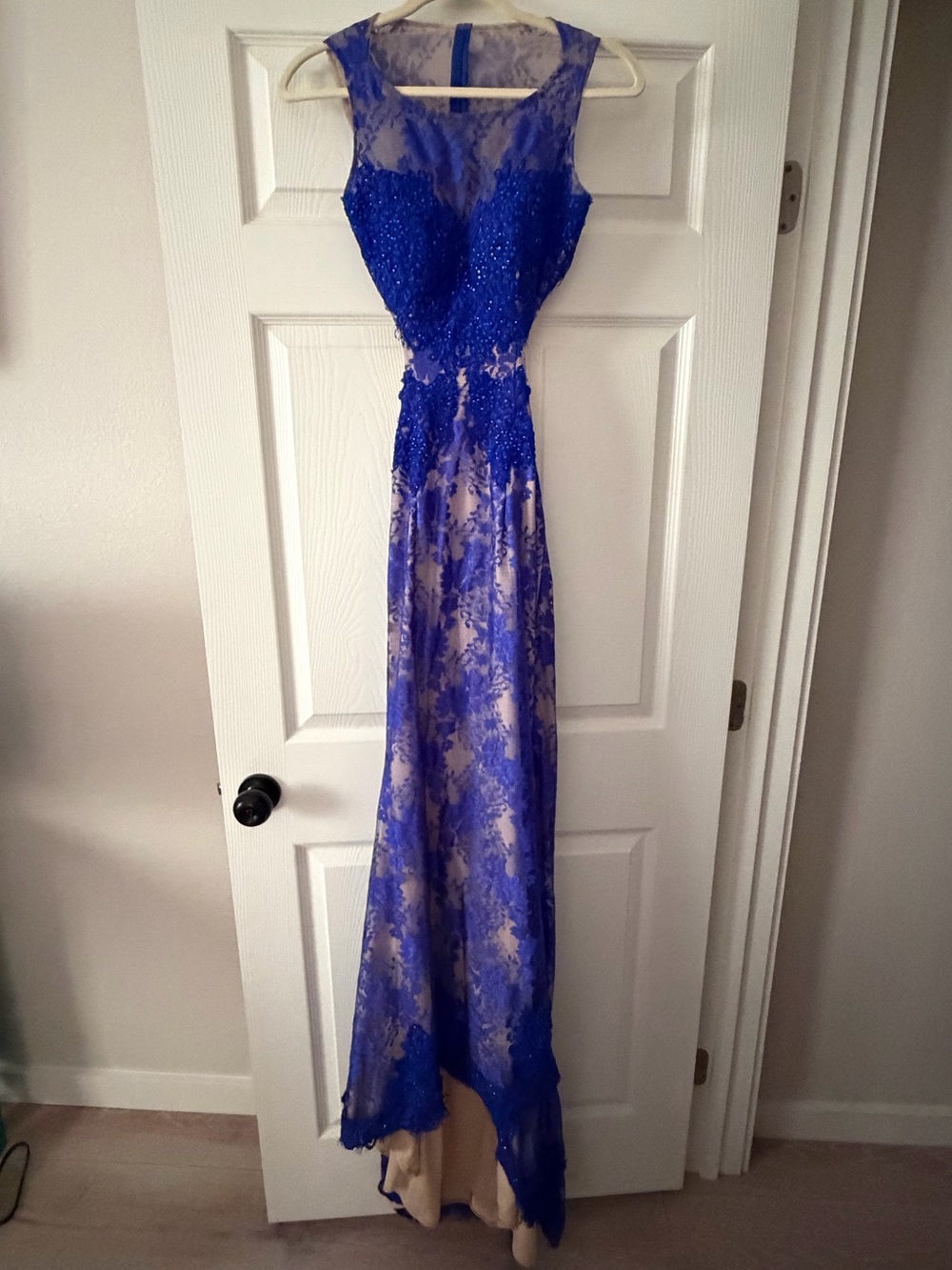 Jovani Royal Blue Beaded Lace Prom Dress
